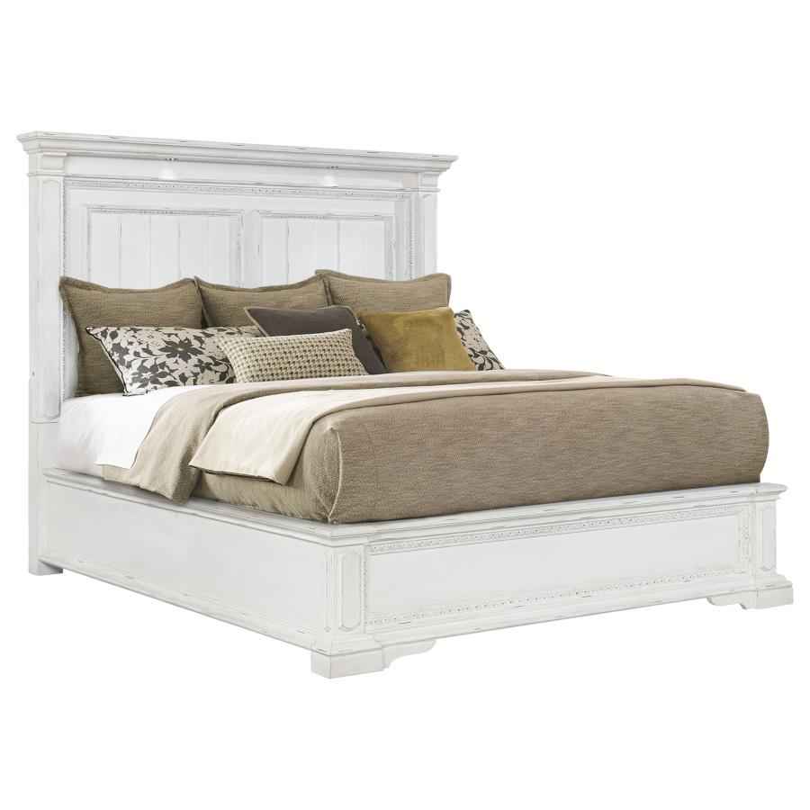 McKinney Eastern King LED Light Panel Bed Vintage White - Home & Sleep Outlet