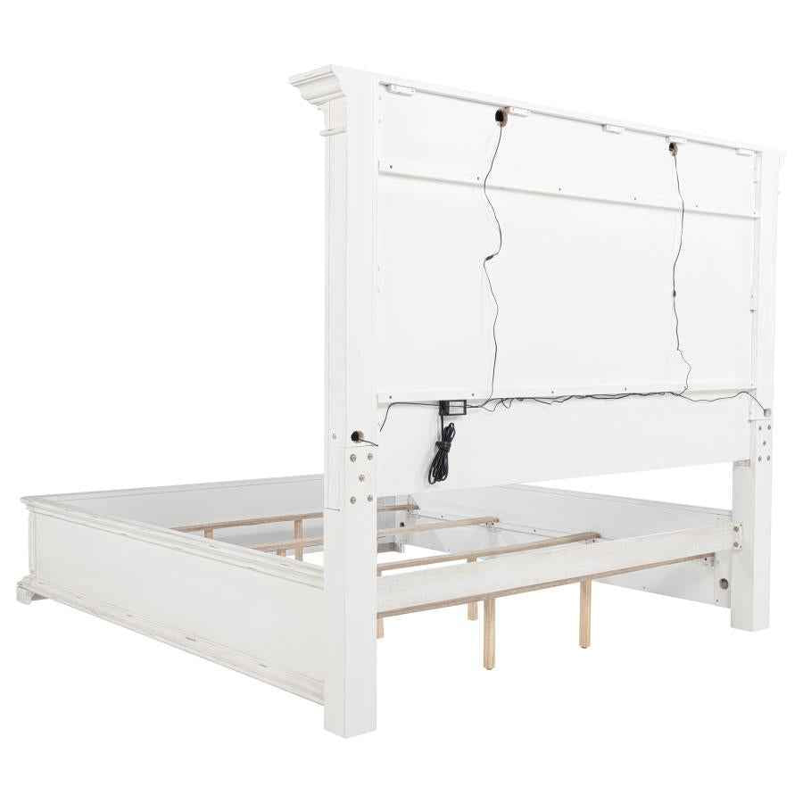 McKinney Eastern King LED Light Panel Bed Vintage White - Home & Sleep Outlet