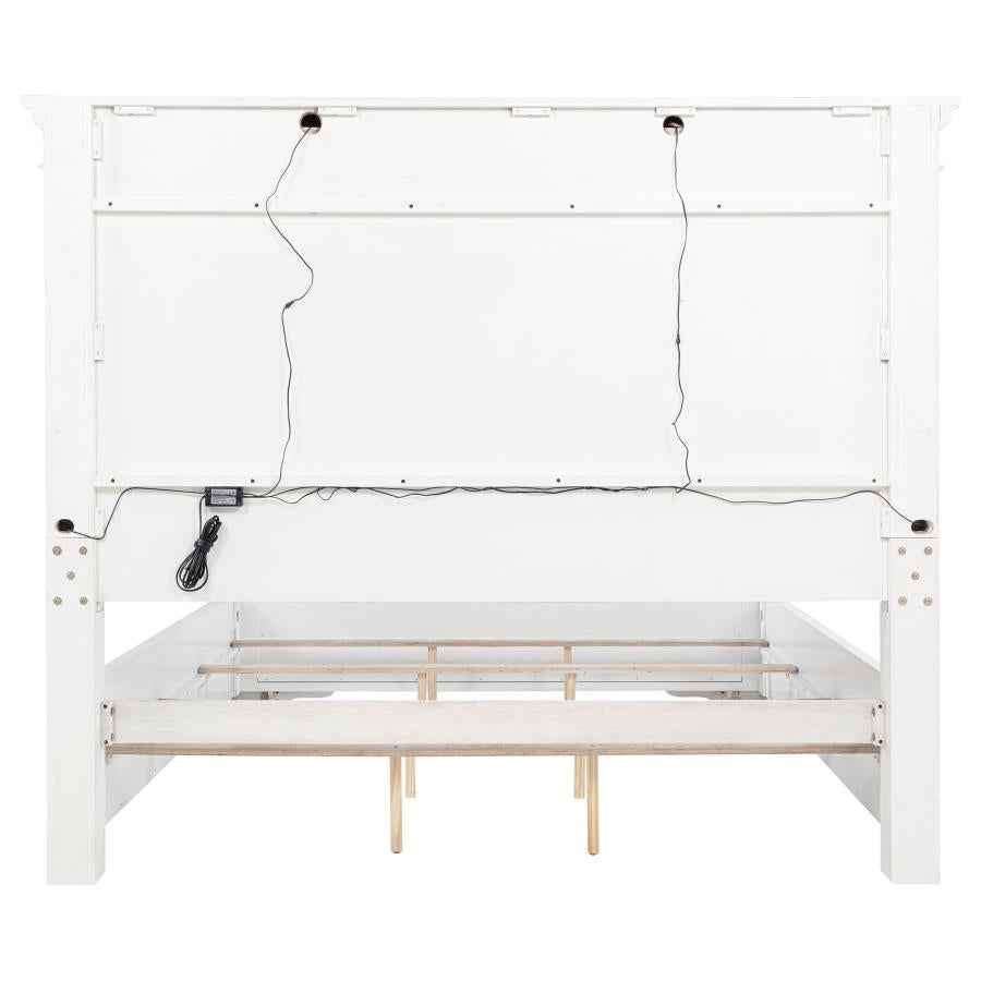McKinney Eastern King LED Light Panel Bed Vintage White - Home & Sleep Outlet