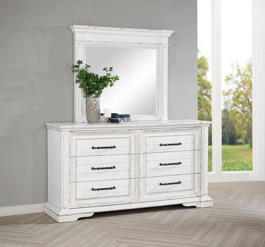 Home & Sleep Outlet - McKinney 6-drawer Bedroom Dresser with Mirror Vintage White