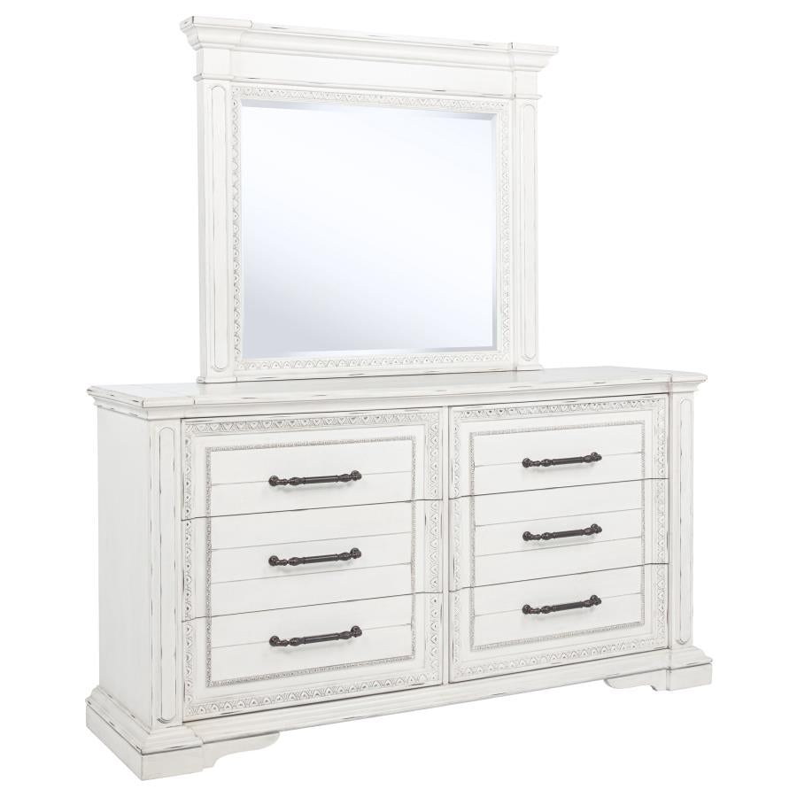 Home & Sleep Outlet - McKinney 6-drawer Bedroom Dresser with Mirror Vintage White
