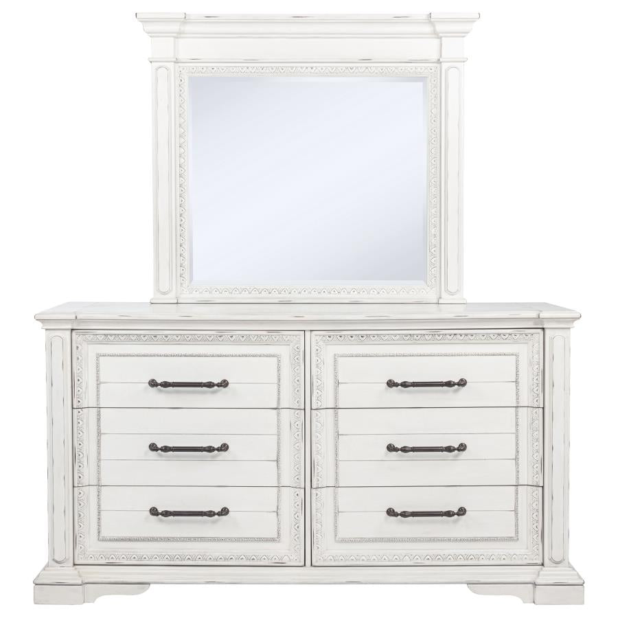 Home & Sleep Outlet - McKinney 6-drawer Bedroom Dresser with Mirror Vintage White