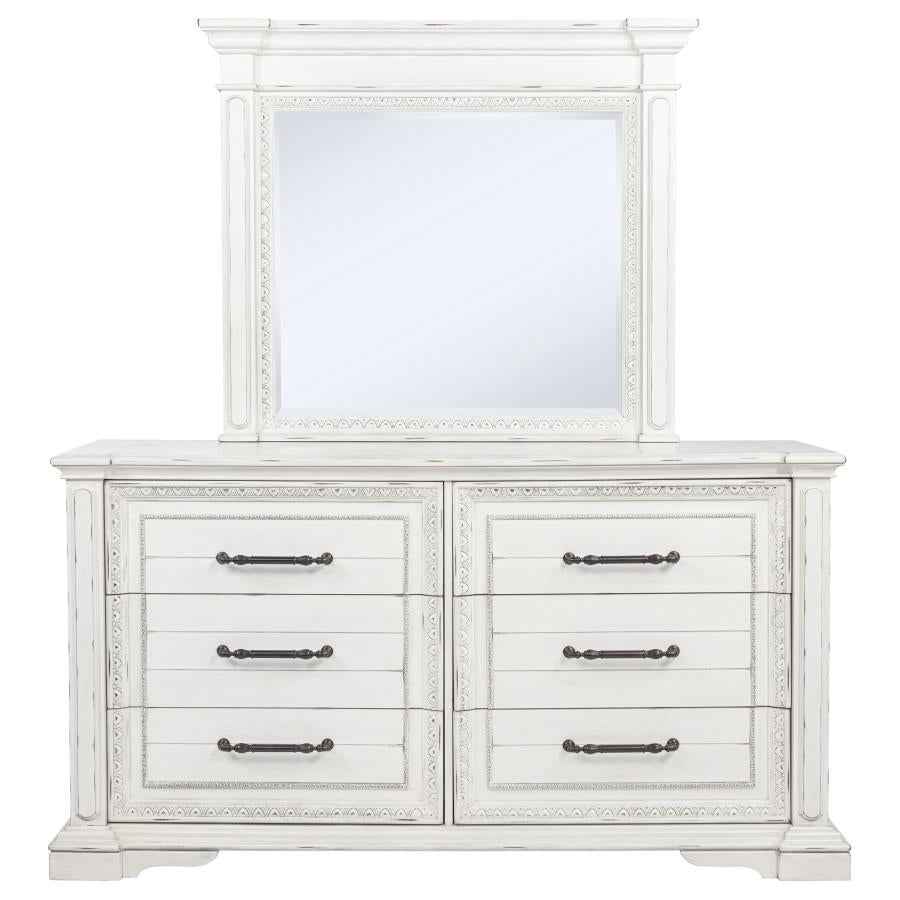 McKinney 6-drawer Bedroom Dresser with Mirror Vintage White - Home & Sleep Outlet