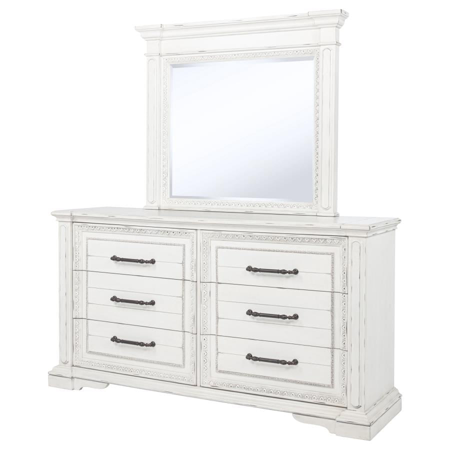 Home & Sleep Outlet - McKinney 6-drawer Bedroom Dresser with Mirror Vintage White