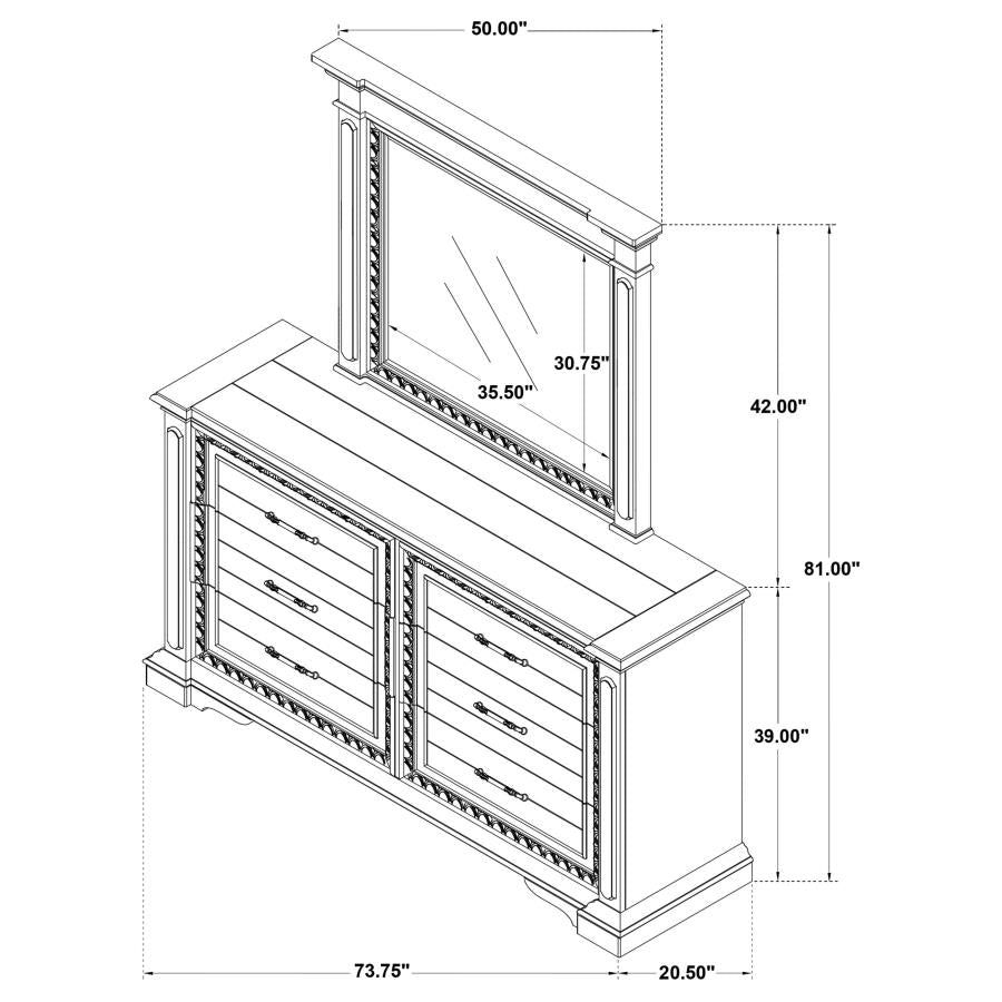 Home & Sleep Outlet - McKinney 6-drawer Bedroom Dresser with Mirror Vintage White