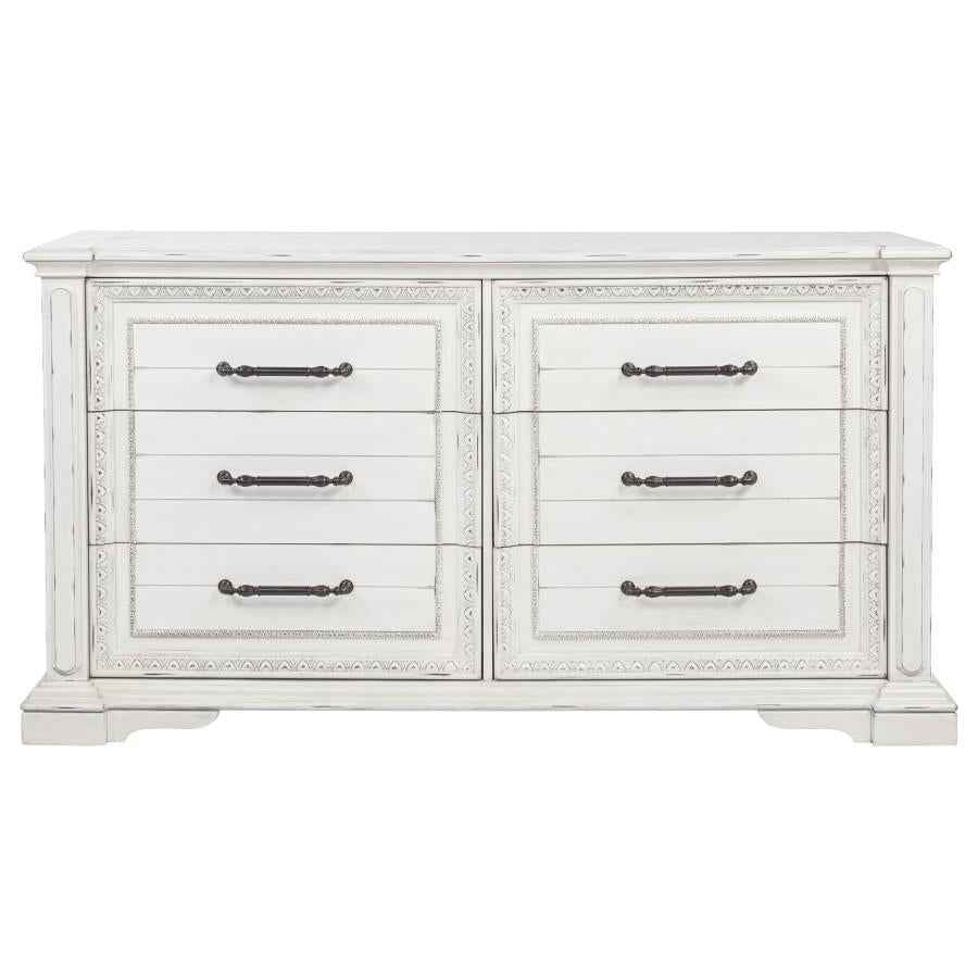 McKinney 6-drawer Bedroom Dresser Cabinet Vintage White - Home & Sleep Outlet