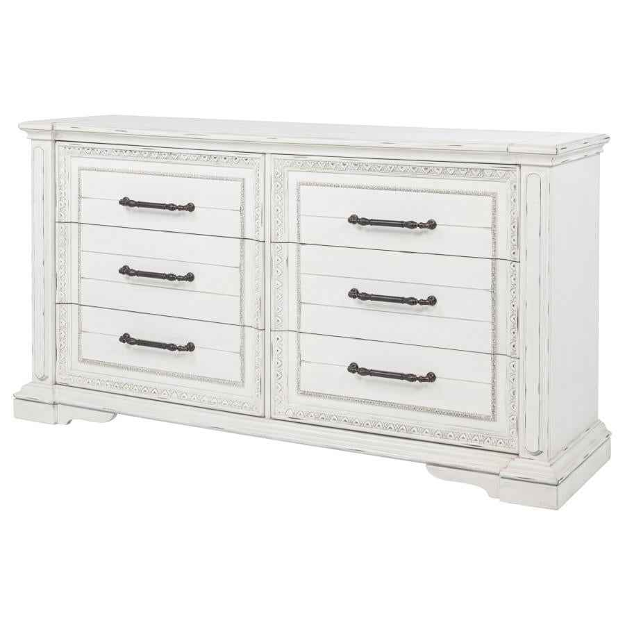 McKinney 6-drawer Bedroom Dresser Cabinet Vintage White - Home & Sleep Outlet
