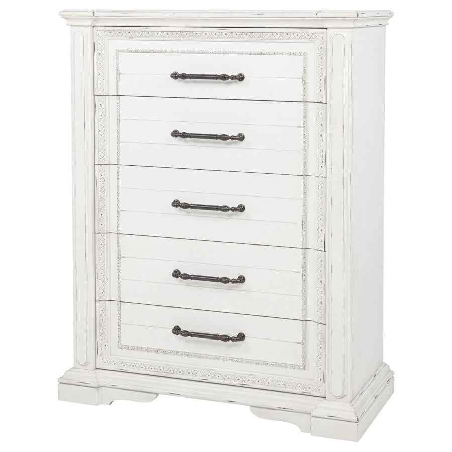 McKinney 5-drawer Bedroom Chest of Drawers Vintage White - Home & Sleep Outlet