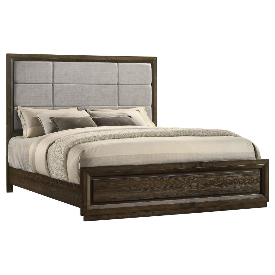 Home & Sleep Outlet - Atlas 63-inch Eastern King Upholstered Panel Bed Grey and Dark Oak