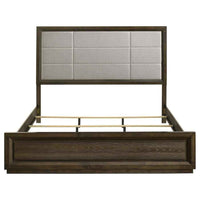 Atlas 63-inch California King Upholstered Panel Bed Grey and Dark Oak