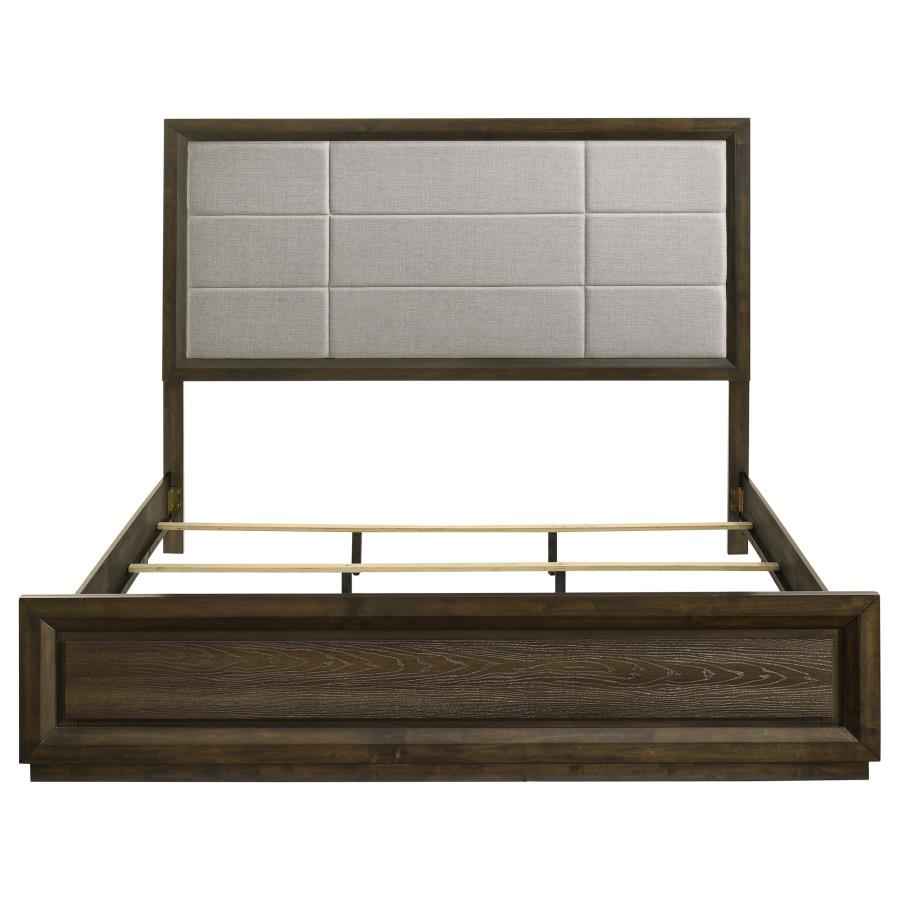 Atlas 63-inch California King Upholstered Panel Bed Grey and Dark Oak