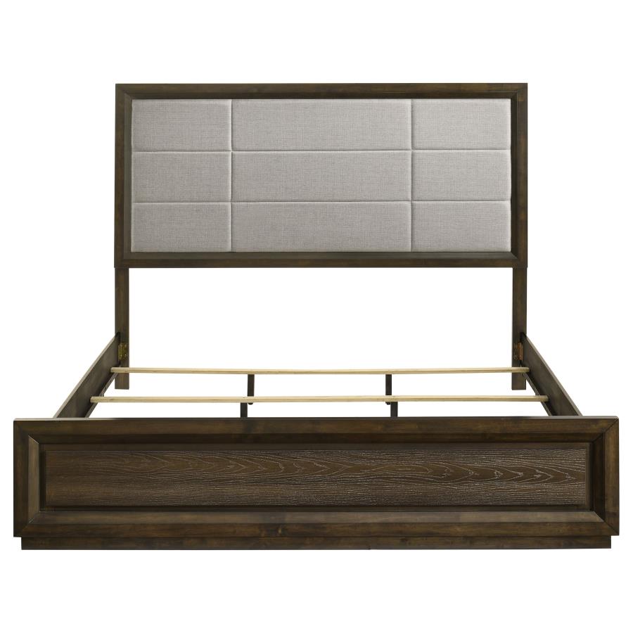 Home & Sleep Outlet - Atlas 63-inch California King Upholstered Panel Bed Grey and Dark Oak