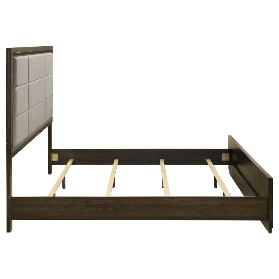 Home & Sleep Outlet - Atlas 63-inch California King Upholstered Panel Bed Grey and Dark Oak