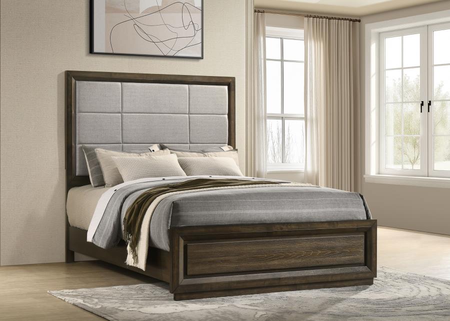 Home & Sleep Outlet - Atlas 63-inch Queen Upholstered Panel Bed Grey and Dark Oak
