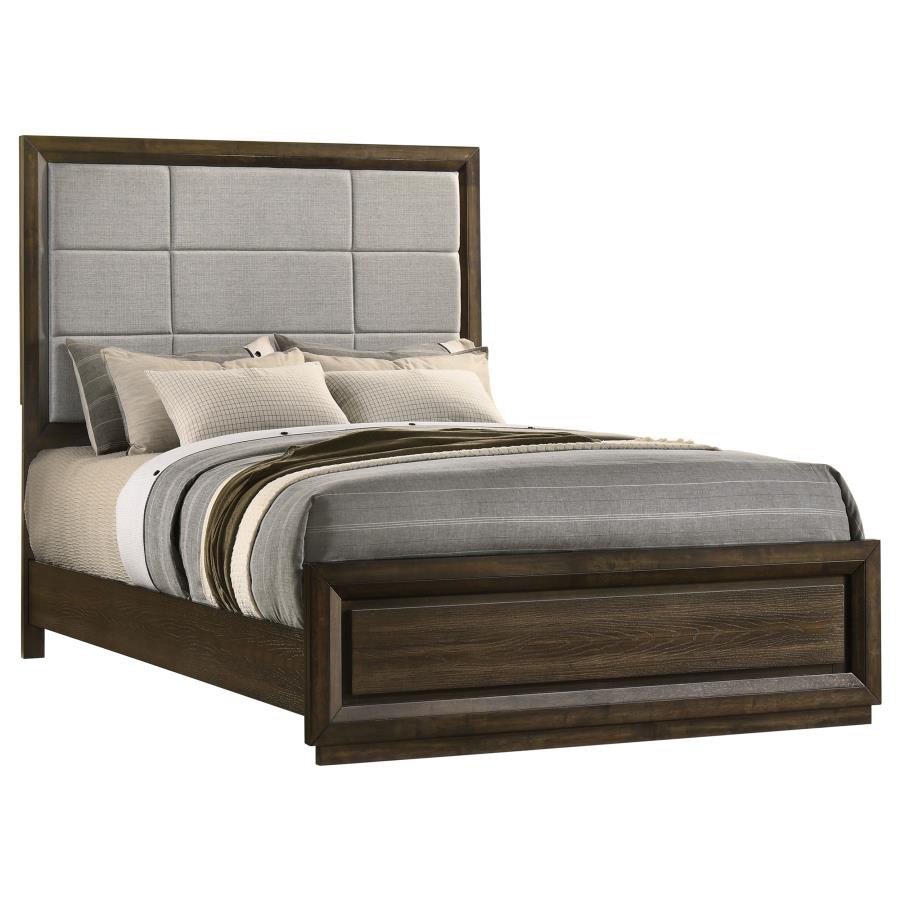 Home & Sleep Outlet - Atlas 63-inch Queen Upholstered Panel Bed Grey and Dark Oak