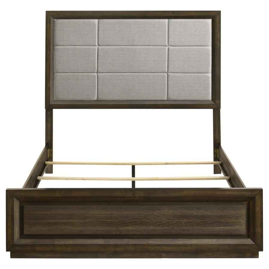 Atlas 64-inch Queen Upholstered Panel Bed Grey and Dark Oak
