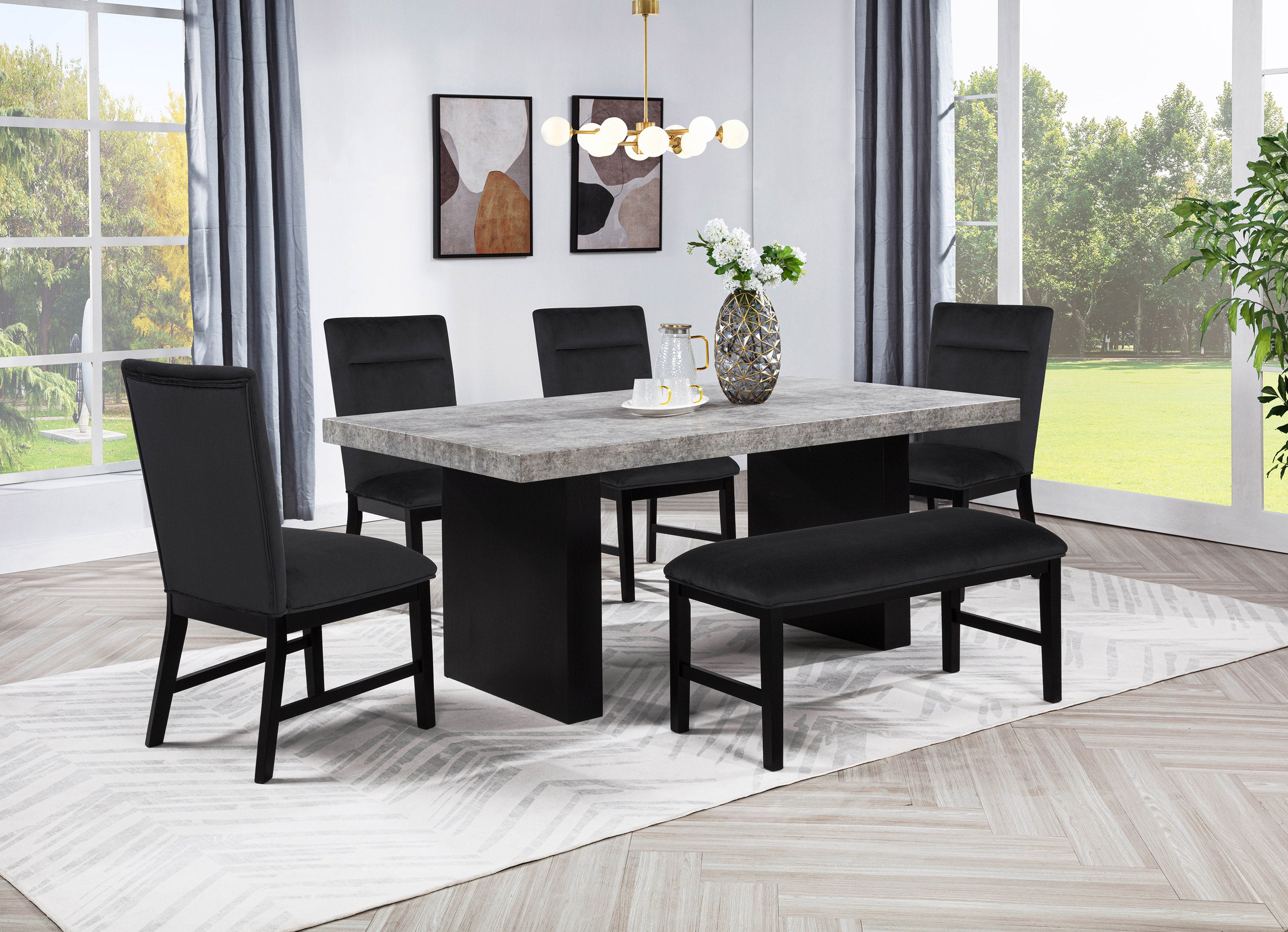 SEBASTIAN 2225-5P/2225BK (6-Piece Dining Set)