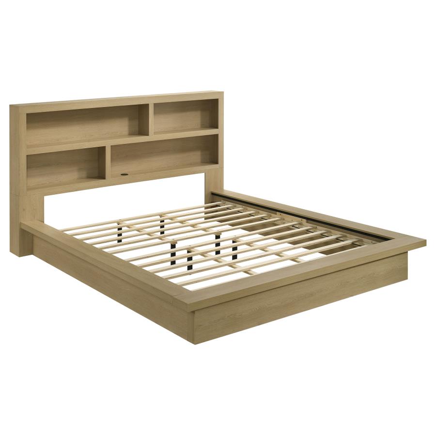 Home & Sleep Outlet - Hendricks Eastern King Bookcase Headboard Platform Bed Light Oak