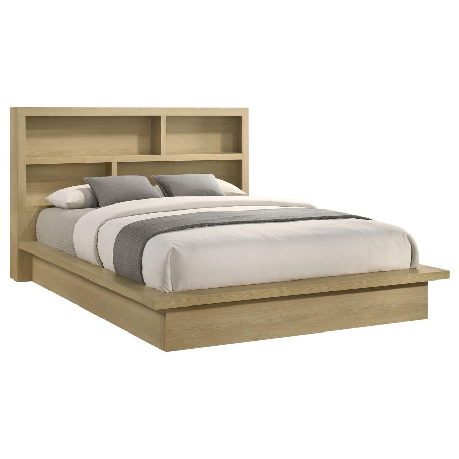 Home & Sleep Outlet - Hendricks Eastern King Bookcase Headboard Platform Bed Light Oak