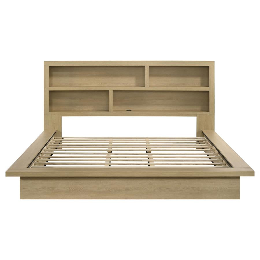Home & Sleep Outlet - Hendricks Eastern King Bookcase Headboard Platform Bed Light Oak