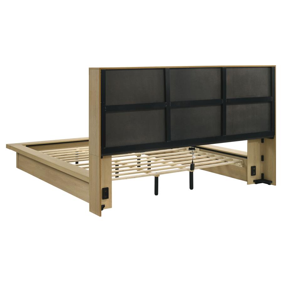 Home & Sleep Outlet - Hendricks Eastern King Bookcase Headboard Platform Bed Light Oak