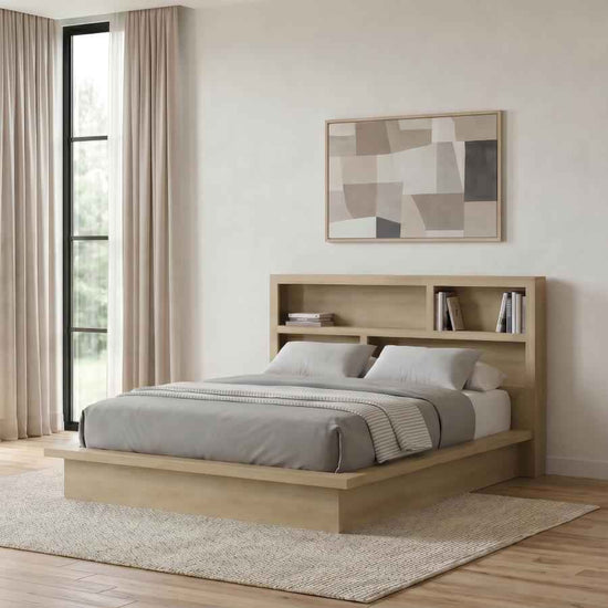 Hendricks California King Bookcase Headboard Platform Bed Light Oak