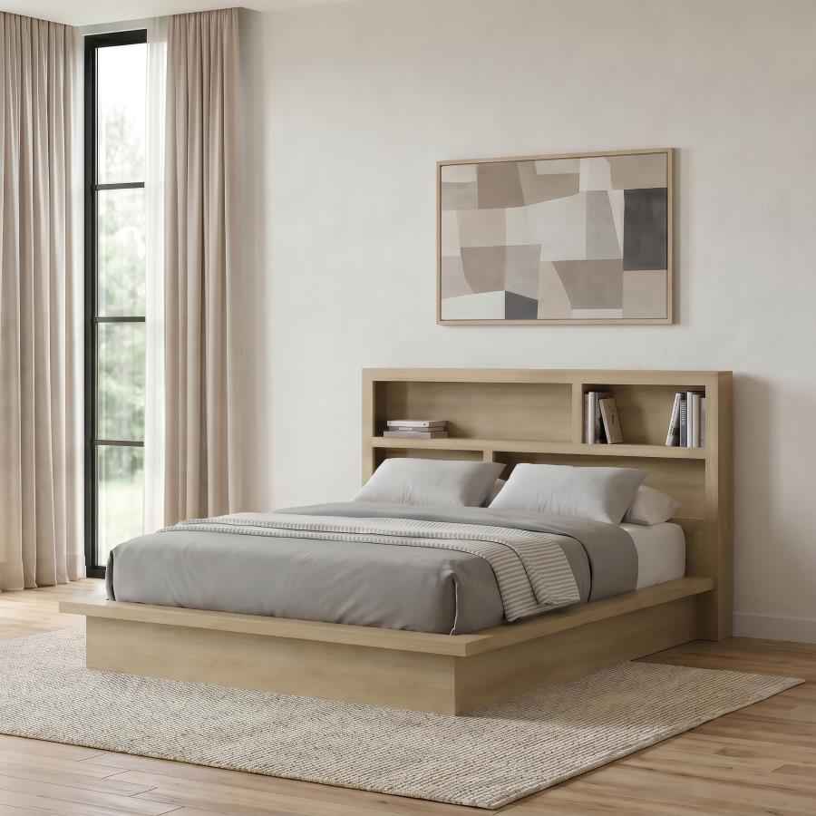 Hendricks California King Bookcase Headboard Platform Bed Light Oak