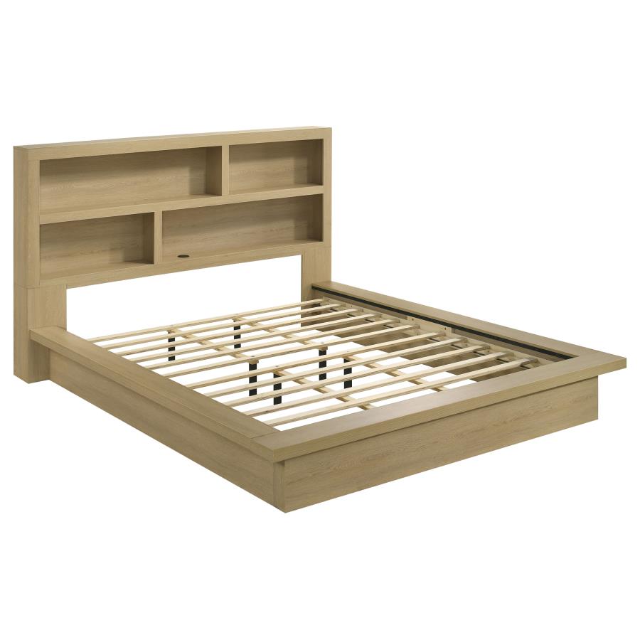 Home & Sleep Outlet - Hendricks California King Bookcase Headboard Platform Bed Light Oak