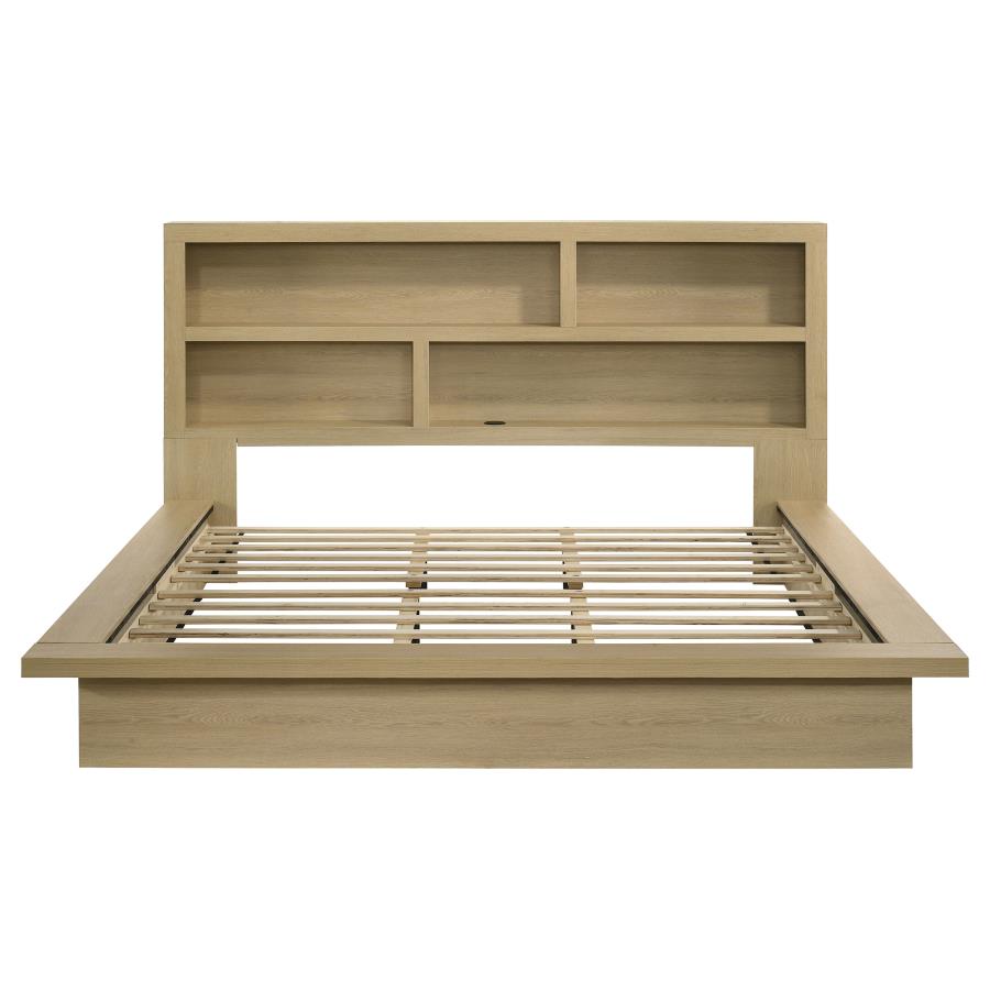 Home & Sleep Outlet - Hendricks California King Bookcase Headboard Platform Bed Light Oak