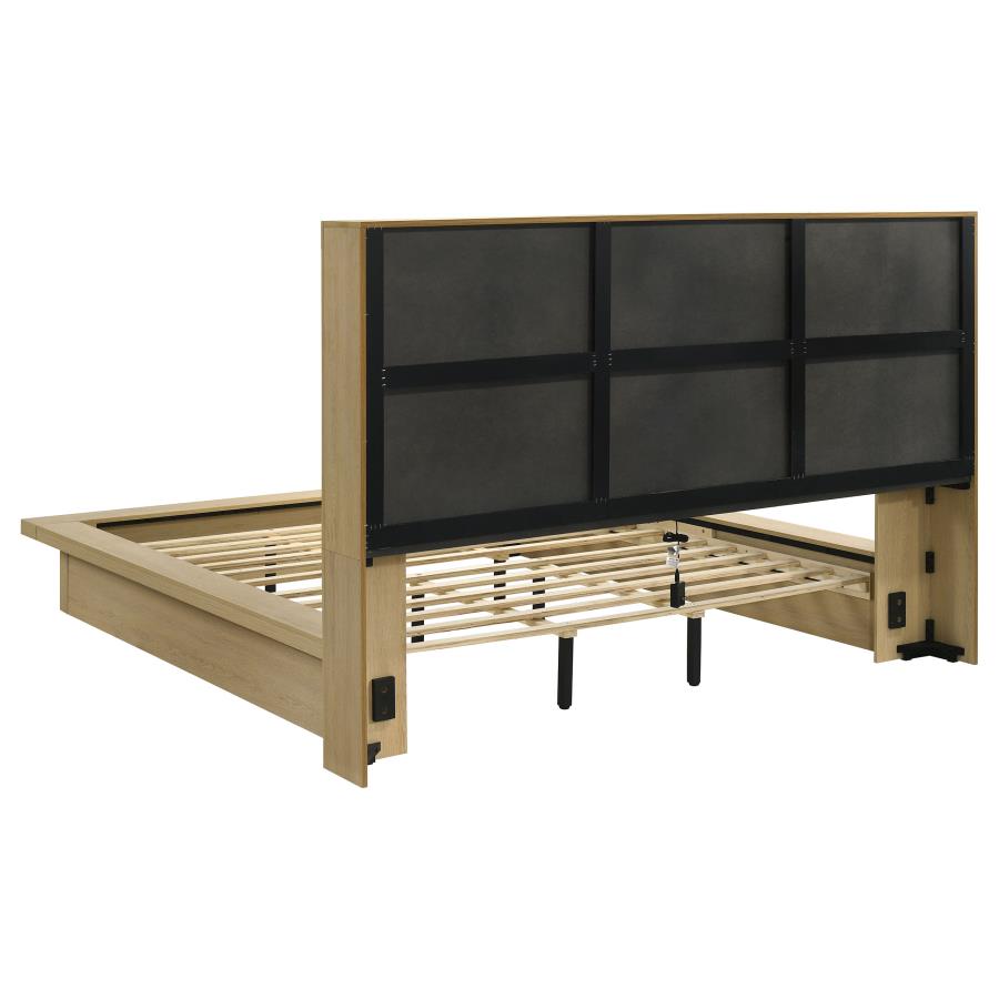 Home & Sleep Outlet - Hendricks California King Bookcase Headboard Platform Bed Light Oak