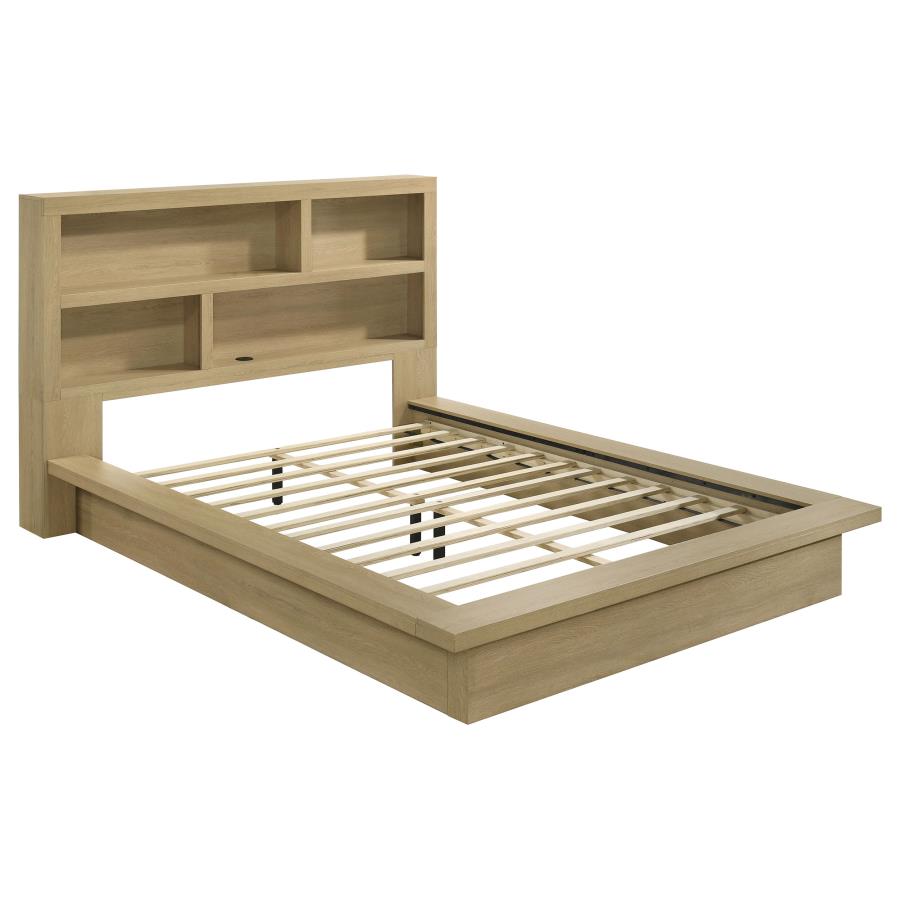 Home & Sleep Outlet - Hendricks Queen Bookcase Headboard Platform Bed Light Oak