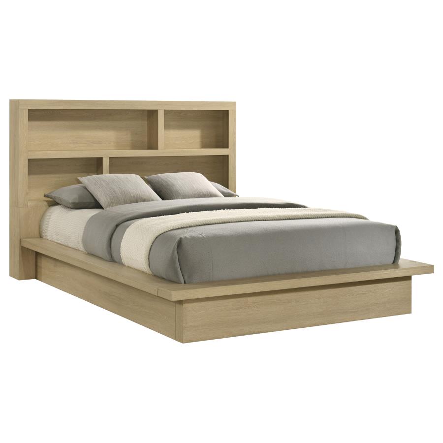 Home & Sleep Outlet - Hendricks Queen Bookcase Headboard Platform Bed Light Oak