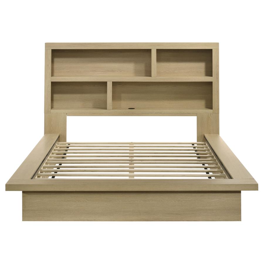 Home & Sleep Outlet - Hendricks Queen Bookcase Headboard Platform Bed Light Oak