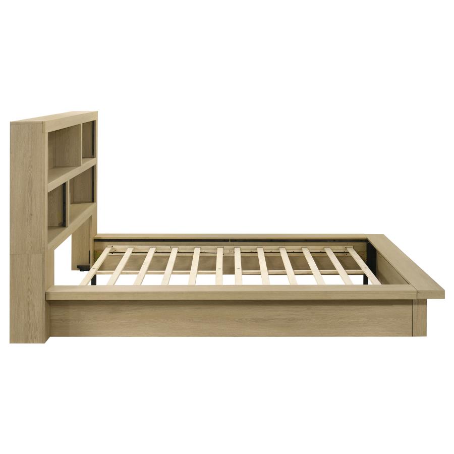 Home & Sleep Outlet - Hendricks Queen Bookcase Headboard Platform Bed Light Oak