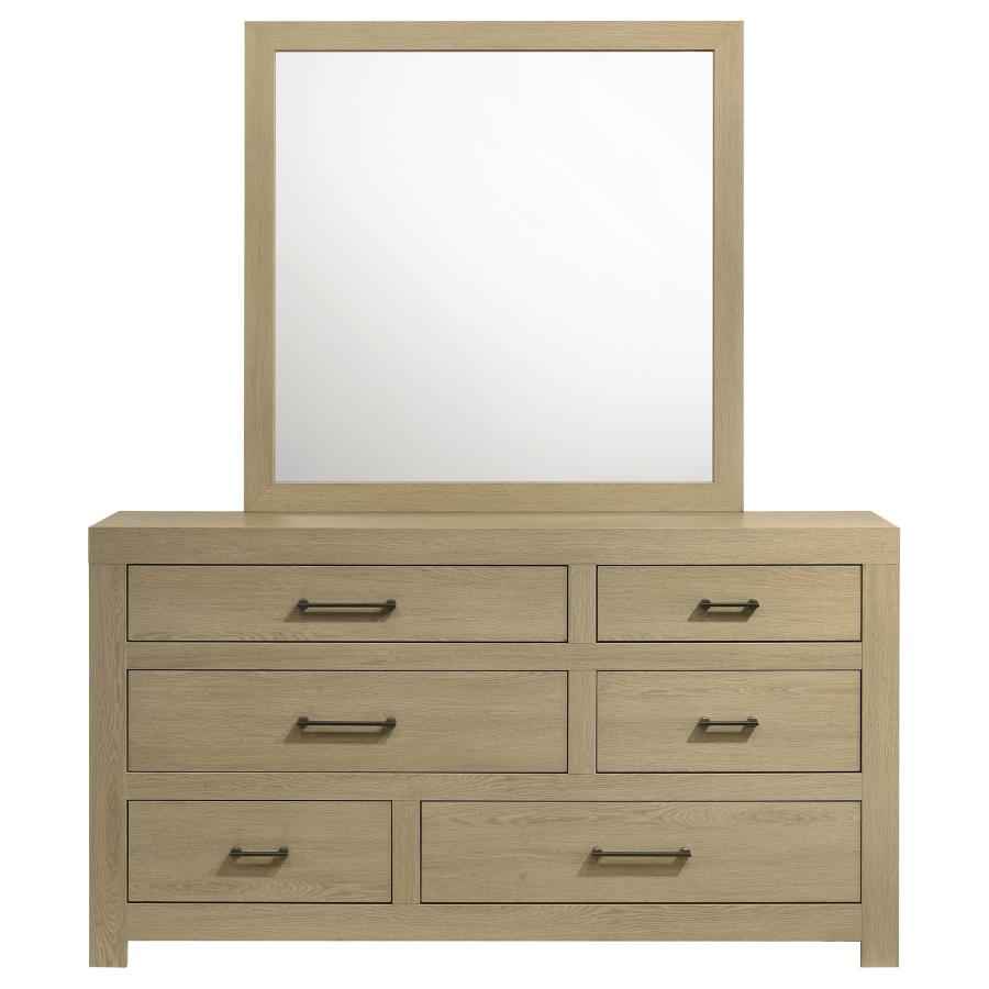 Hendricks 6-drawer Bedroom Dresser and Mirror Light Oak