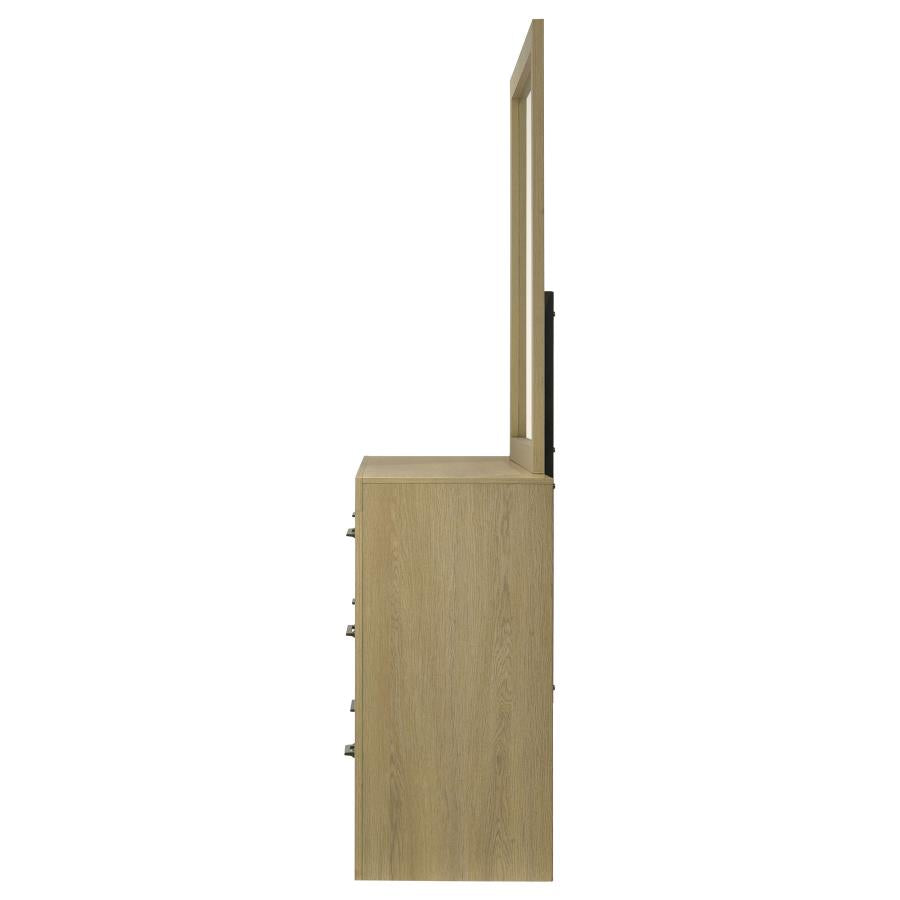 Home & Sleep Outlet - Hendricks 6-drawer Bedroom Dresser and Mirror Light Oak