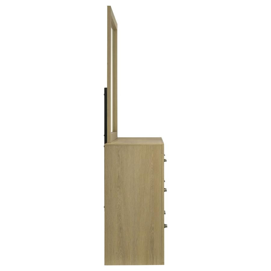 Home & Sleep Outlet - Hendricks 6-drawer Bedroom Dresser and Mirror Light Oak