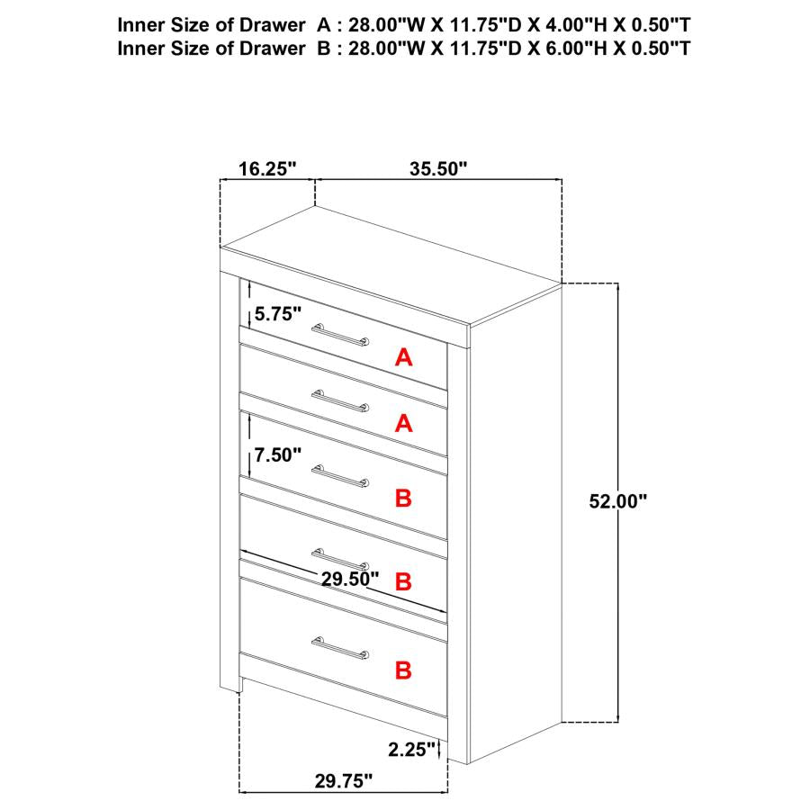 Home & Sleep Outlet - Hendricks 5-drawer Bedroom Chest of Drawers Light Oak