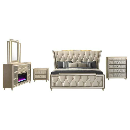 Lorient 5-piece Eastern King Bedroom Set Ivory and Camel