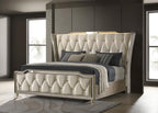 Home & Sleep Outlet - Lorient Eastern King LED Upholstered Bed Ivory and Camel