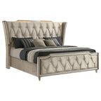 Home & Sleep Outlet - Lorient Eastern King LED Upholstered Bed Ivory and Camel