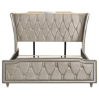 Home & Sleep Outlet - Lorient Eastern King LED Upholstered Bed Ivory and Camel