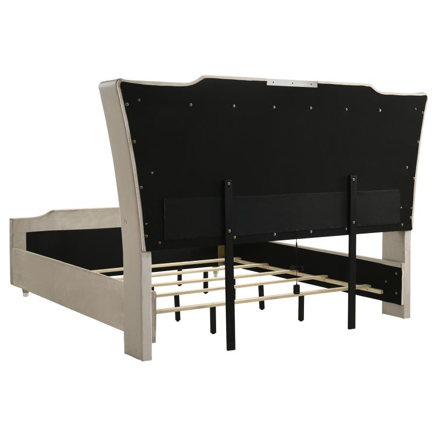 Home & Sleep Outlet - Lorient Eastern King LED Upholstered Bed Ivory and Camel
