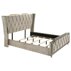 Home & Sleep Outlet - Lorient California King LED Upholstered Bed Ivory and Camel