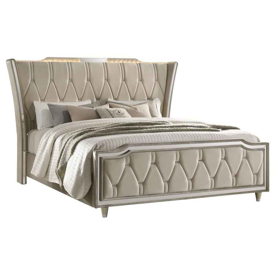Lorient California King LED Upholstered Bed Ivory and Camel