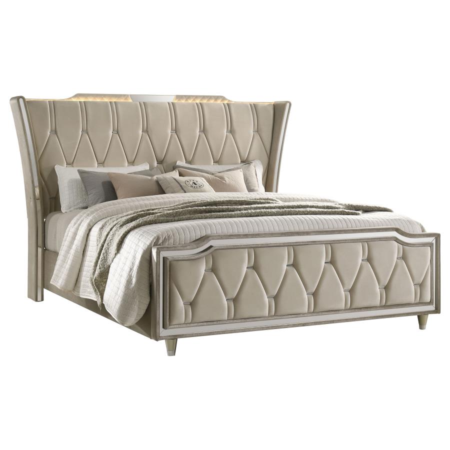 Home & Sleep Outlet - Lorient California King LED Upholstered Bed Ivory and Camel