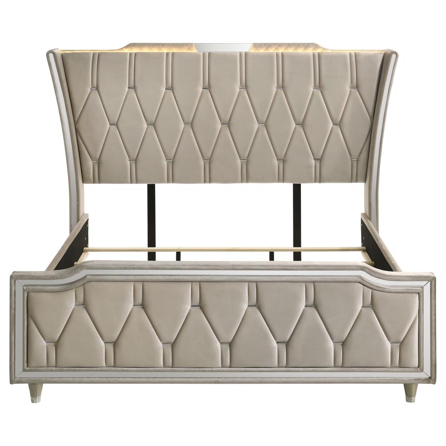 Home & Sleep Outlet - Lorient California King LED Upholstered Bed Ivory and Camel
