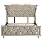 Home & Sleep Outlet - Lorient California King LED Upholstered Bed Ivory and Camel