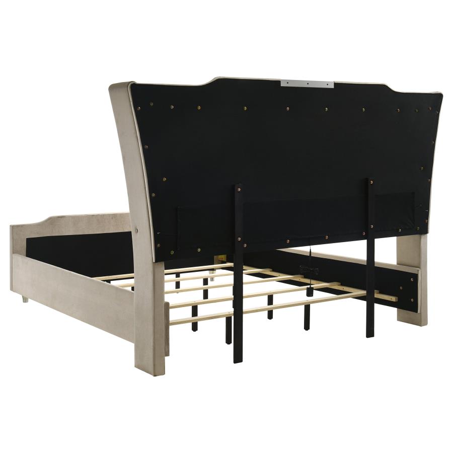 Home & Sleep Outlet - Lorient California King LED Upholstered Bed Ivory and Camel