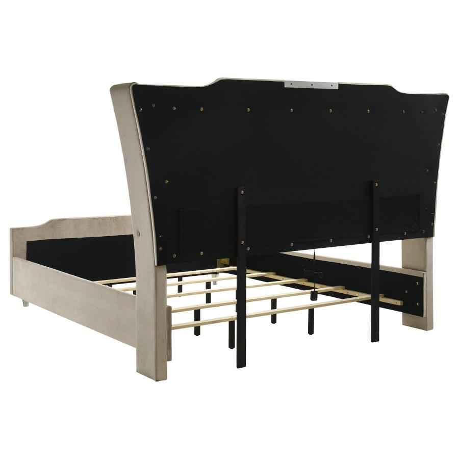 Lorient California King LED Upholstered Bed Ivory and Camel
